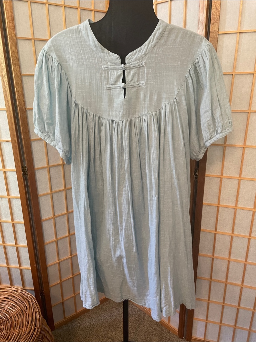April Cornell Soft Light Blue Tie Back Cottagecore Cotton Dress